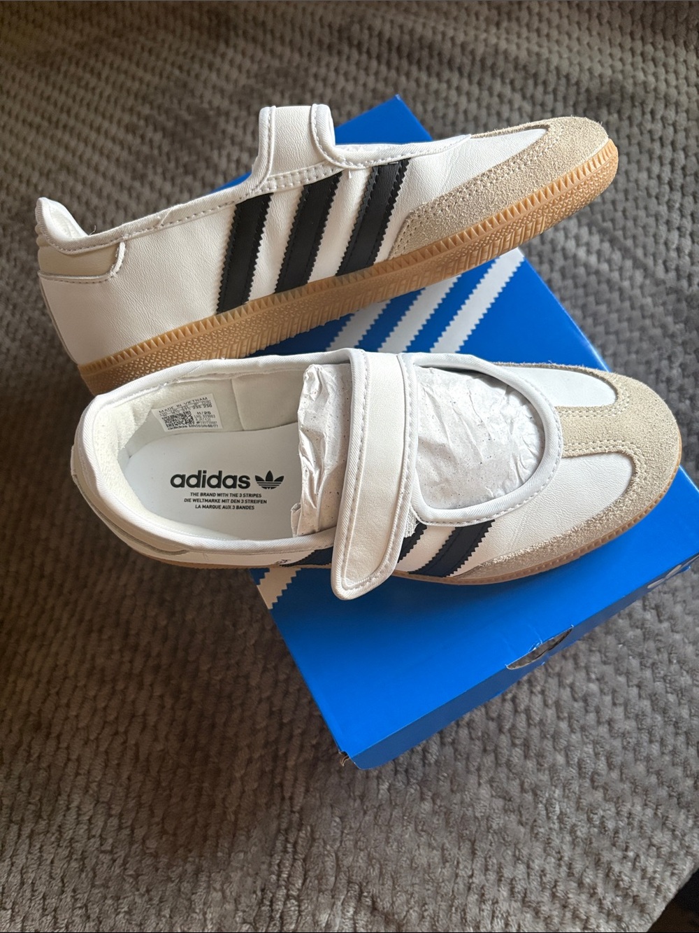 adidas Kids White Black Samba Hook-and-Loop Sneakers - Picture 2 of 4